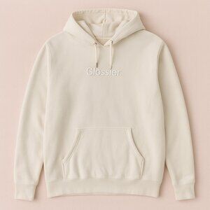 Glossier Cream Hoodie XL | Limited Edition Neutral Logo Sweatshirt Giftable